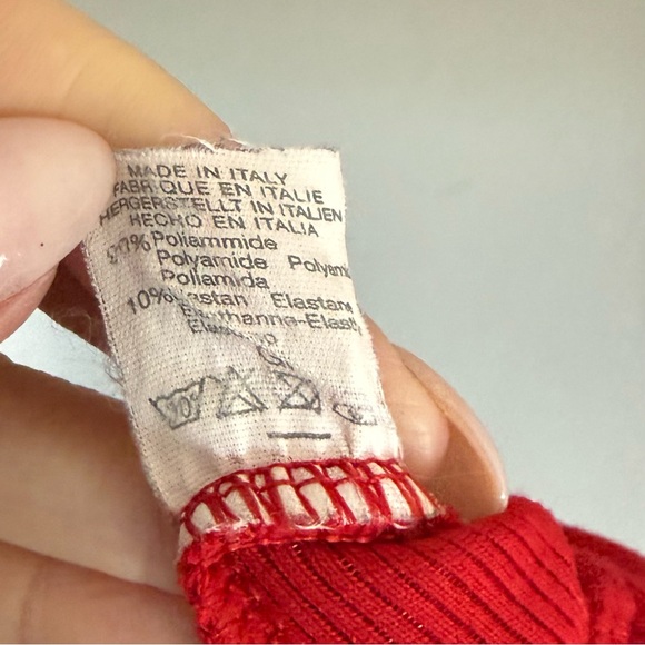 Brandy Melville Red Ribbed Square Neck Spaghetti Strap Thong Bodysuit | Small - Picture 10 of 10